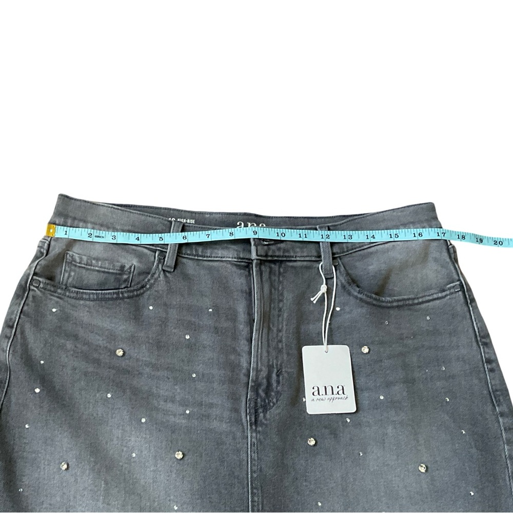 a.n.a High Waist Crystal Embellished Gray Denim Skirt Midi NWT size 12 - Picture 7 of 11